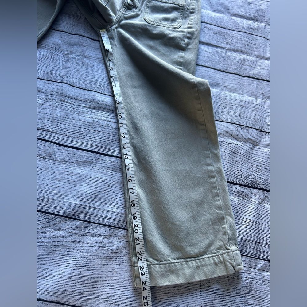 American Eagle Wide Leg Crop button fly patch pockets green jeans size 2 regular - Picture 14 of 15